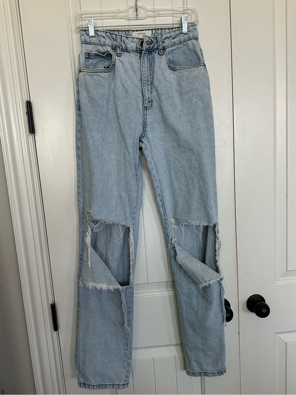 Cotton On Light Blue Distressed Straight Leg Jeans